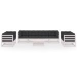 Sodo baldų komplektas su pagalvėlėmis 9 dalių baltas