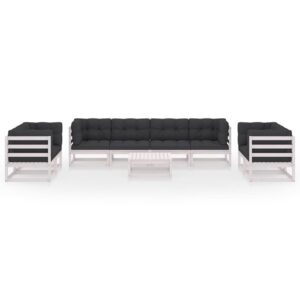 Sodo baldų komplektas su pagalvėlėmis 9 dalių baltas