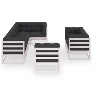 9 dalių baltas medžio masyvo sodo baldų komplektas su pagalvėlėmis
