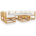 Sodo baldų komplektas su pagalvėmis 7 dalių rudas Kreminė