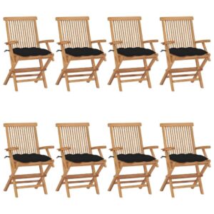 Medinės sodo kėdės su juodomis pagalvėlėmis 8 vnt