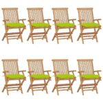 Medinės sodo kėdės su šviesiai žaliomis pagalvėlėmis 8vnt