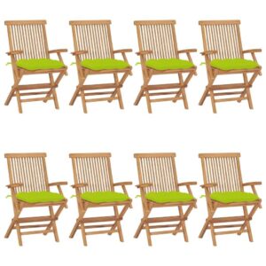 Medinės sodo kėdės su šviesiai žaliomis pagalvėlėmis 8vnt