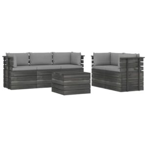 Pilkas 6 dalių sodo komplektas iš medžio masyvo su pagalvėmis