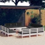 Sodo komplektas 13 dalių iš pušies su antracito pagalvėmis