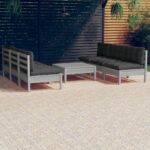 Sodo komplektas 7 dalių su antracito pagalvėmis pušis