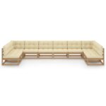 10 dalių sodo komplektas su pagalvėlėmis iš pušies medžio