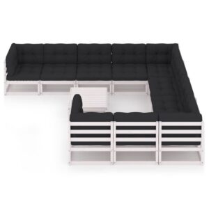 11 dalių baltas sodo komplektas su pagalvėlėmis iš medžio masyvo