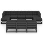 Sodo komplektas 11 dalių iš pušies medienos su pagalvėlėmis