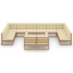 Sodo komplektas 12 dalių su pagalvėlėmis iš pušies medžio