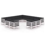 Baltas 13 dalių medžio masyvo sodo komplektas su pagalvėlėmis