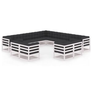 Baltas 13 dalių medžio masyvo sodo komplektas su pagalvėlėmis