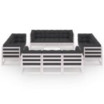 13 dalių baltas sodo komplektas su pagalvėlėmis iš medžio