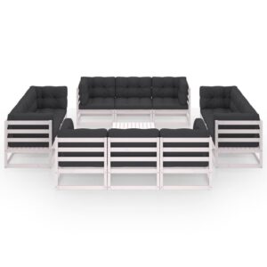 13 dalių baltas sodo komplektas su pagalvėlėmis iš medžio