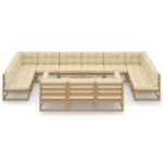 14 dalių sodo komplektas iš pušies medienos su pagalvėlėmis