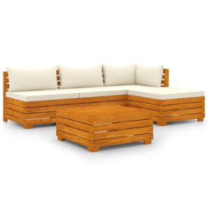 Sodo komplektas iš akacijos medienos 5 dalių su pagalvėlėmis