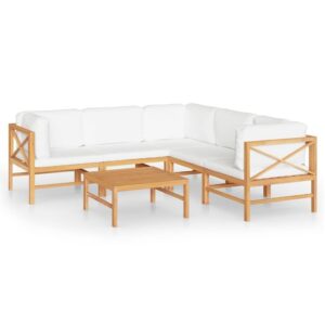 6 dalių medinis sodo komplektas su pagalvėlėmis kreminės spalvos