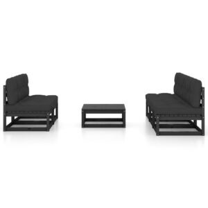 Sodo komplektas su pagalvėlėmis 6 dalių Juoda  medžio masyvas