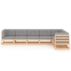 7 dalių sodo baldų komplektas su pagalvėlėmis  rudas medžio masyvas