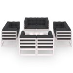 Baltas 9 dalių sodo komplektas su pagalvėlėmis  modernus ir tvirtas