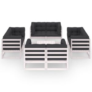 Baltas 9 dalių sodo komplektas su pagalvėlėmis  modernus ir tvirtas