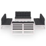 Baltas 9 dalių sodo komplektas su pagalvėlėmis  tvirtas ir stilingas