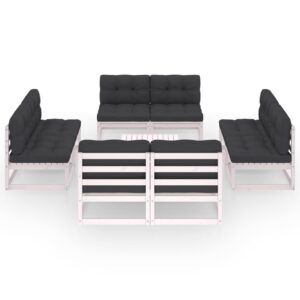 Baltas 9 dalių sodo komplektas su pagalvėlėmis  tvirtas ir stilingas