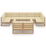 Sodo komplektas su pagalvėlėmis 9 dalių medinis rudas komplektas