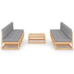 9 dalių sodo komplektas su pagalvėlėmis iš medžio masyvo