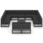 Sodo komplektas su pagalvėmis 12 dalių juodas  tvarus ir patogus