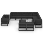 Sodo komplektas 13 dalių su pagalvėmis juodas medžio masyvas