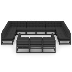 Sodo komplektas su pagalvėmis 13 dalių juodas  tvirtas medžio masyv