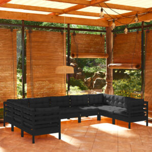 Sodo komplektas 9 dalių iš pušies medienos su pagalvėmis