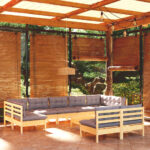 Sodo komplektas su pilkomis pagalvėmis 10 dalių pušis