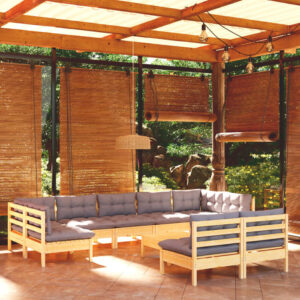 Sodo komplektas su pilkomis pagalvėmis 10 dalių pušis