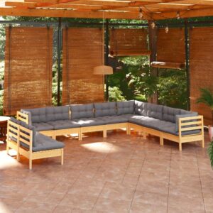 Sodo komplektas 10 dalių pušis pilkos pagalvės  belsilt