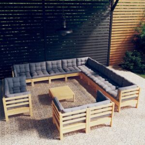 Modernus 14 dalių sodo komplektas su pilkomis pagalvėmis