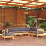 Sodo komplektas 7 dalių su pilkomis pagalvėlėmis pušis