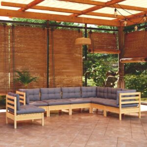 Sodo komplektas 7 dalių su pilkomis pagalvėlėmis pušis