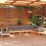 Sodo komplektas su pilkomis pagalvėmis 8 dalių pušis