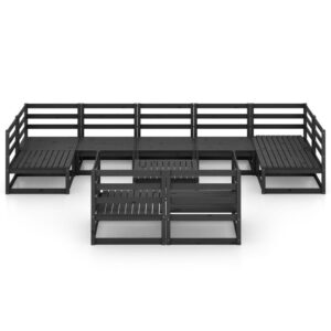 Juodas 10 dalių sodo poilsio baldų komplektas iš medžio masyvo