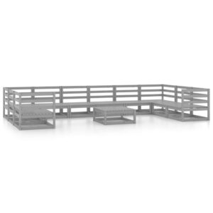 Pilkas 11 dalių sodo poilsio baldų komplektas iš medienos