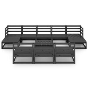 Sodo poilsio baldų komplektas 11 dalių juodas medžio masyvas