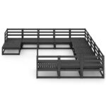 12 dalių sodo poilsio baldų komplektas iš medžio masyvo