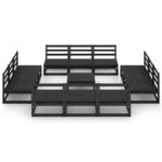 Juodas 13 dalių sodo poilsio baldų komplektas  medžio masyvas