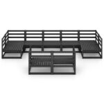 Sodo poilsio baldų komplektas 9 dalių juodas medienos masyvas