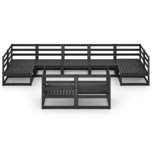 Sodo poilsio baldų komplektas 9 dalių juodas medienos masyvas