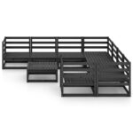 Sodo poilsio baldų komplektas 9 dalių juodas  medžio masyvas