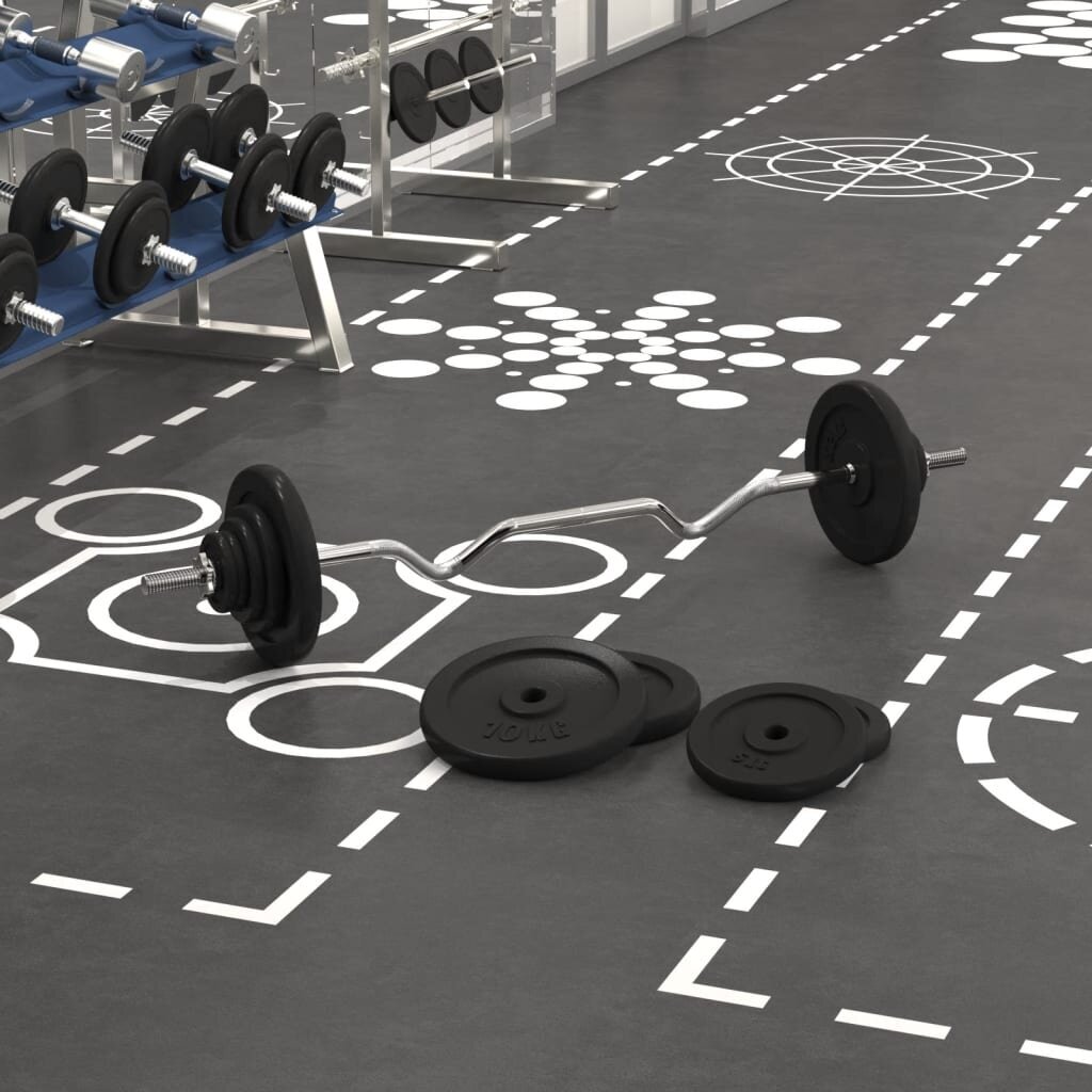 stangossusvoriaisrinkinysvidaxl90kg7db24reference belsilt VidaXL 90 kg chromuotas štangos su svoriais rinkinys