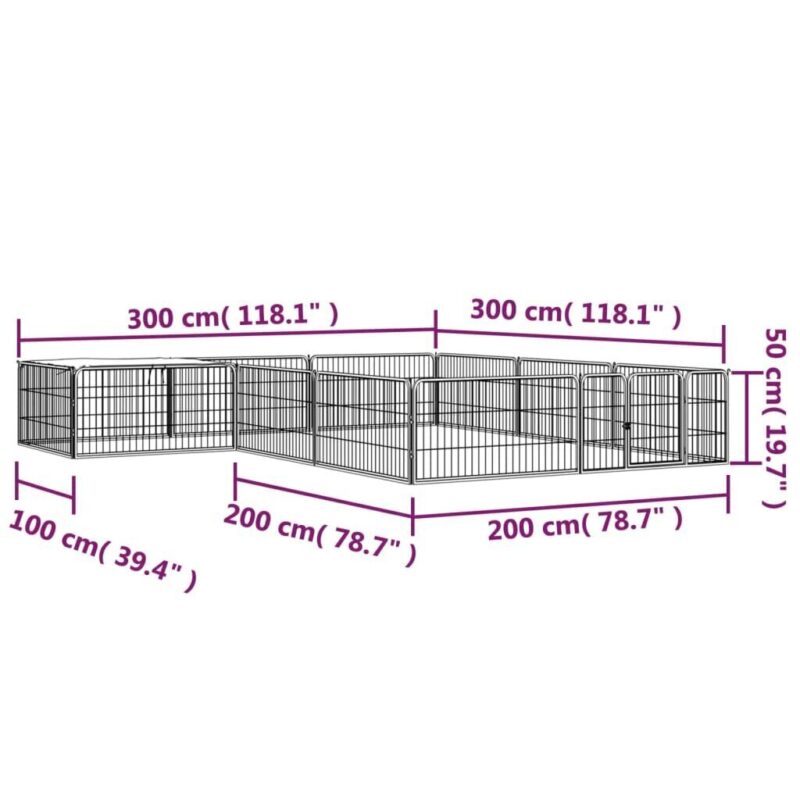 Šunų aptvaras vidaXL, 12 segmentų, juodas, 100 x 50 cm, plienas - Image 4